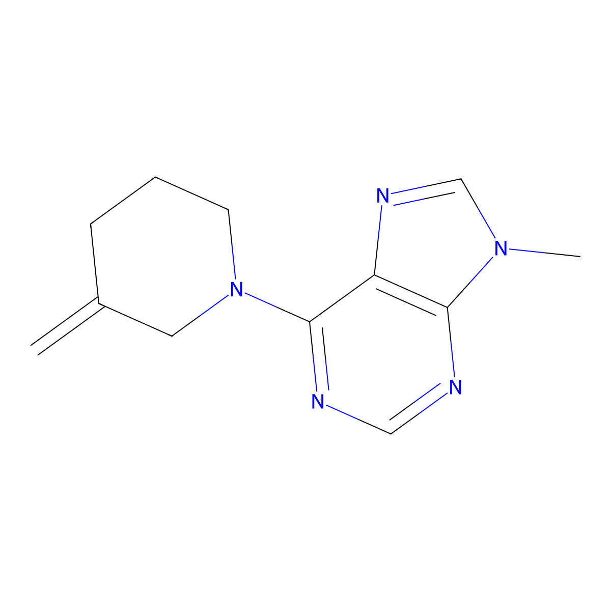 9-methyl-6-(3-methylidenepiperidin-1-yl)-9H-purine molecular structure, CAS 2097884-57-4
