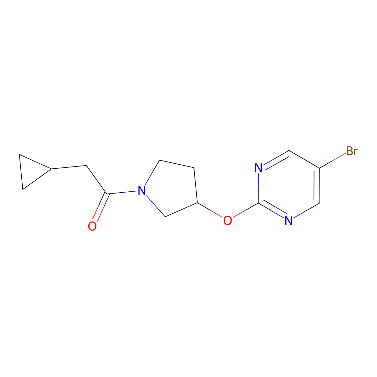 1-{3-[(5-Bromopyrimidin-2-yl)oxy]pyrrolidin-1-yl}-2-cyclopropylethan-1-one molecular structure, CAS 2097884-58-5