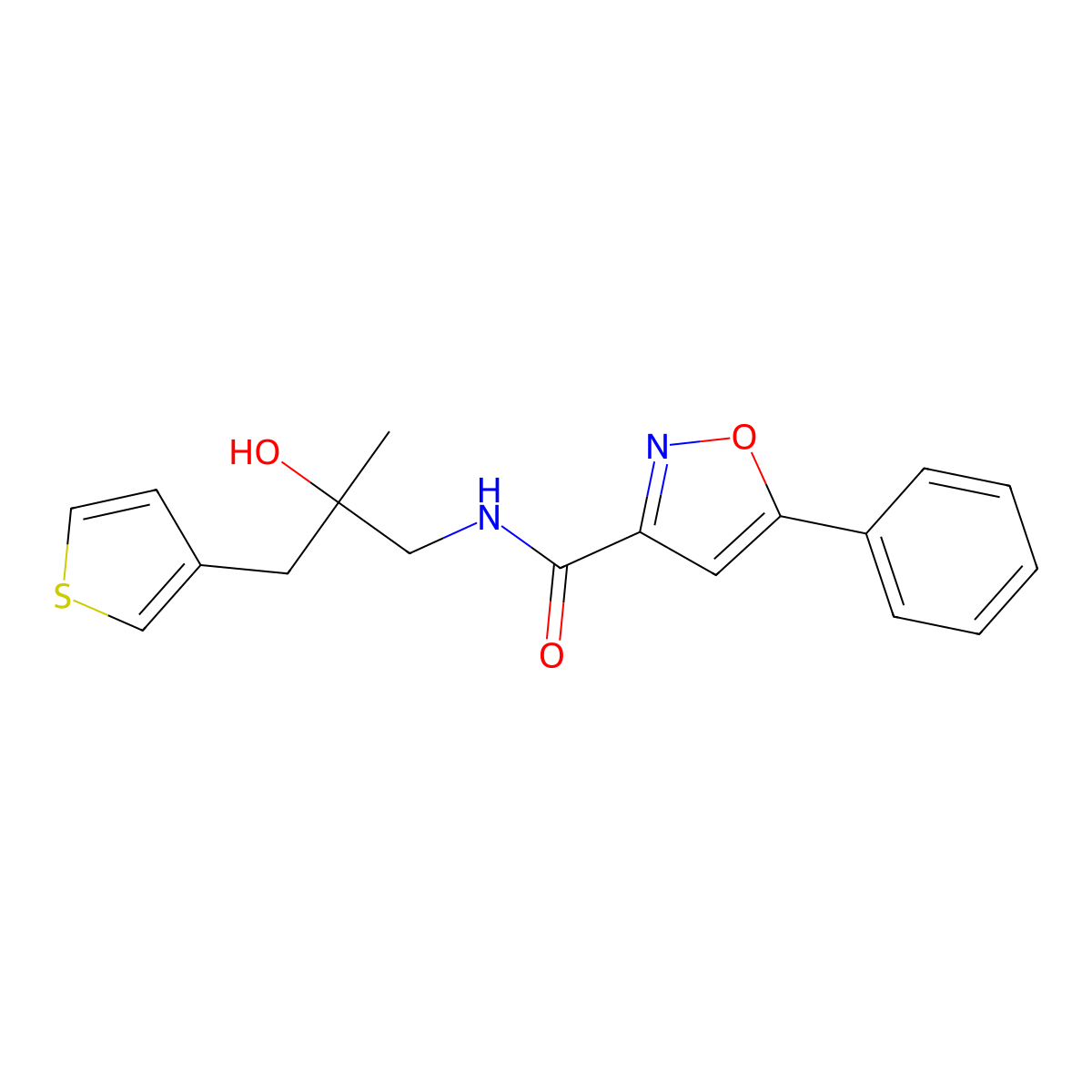 N-[2-hydroxy-2-methyl-3-(thiophen-3-yl)propyl]-5-phenyl-1,2-oxazole-3-carboxamide molecular structure, CAS 2097884-61-0