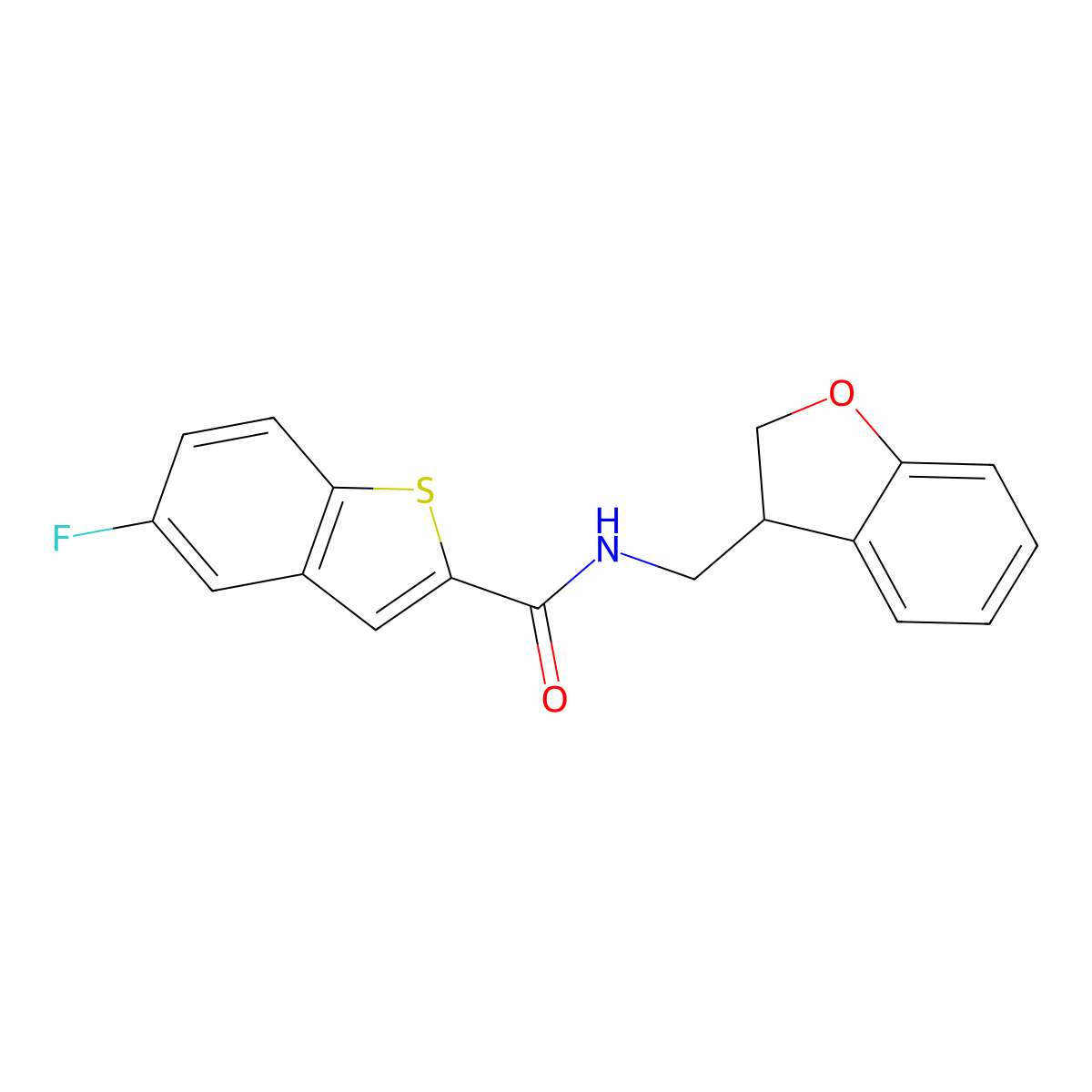 N-[(2,3-dihydro-1-benzofuran-3-yl)methyl]-5-fluoro-1-benzothiophene-2-carboxamide molecular structure, CAS 2097884-62-1
