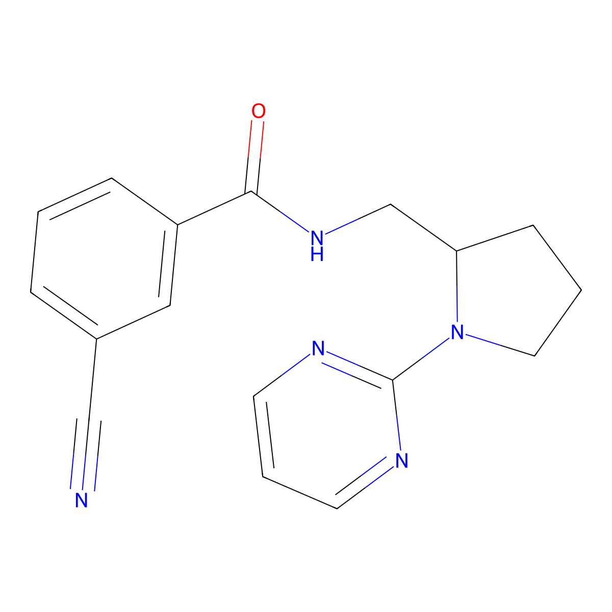 3-cyano-N-{[1-(pyrimidin-2-yl)pyrrolidin-2-yl]methyl}benzamide molecular structure, CAS 2097884-63-2