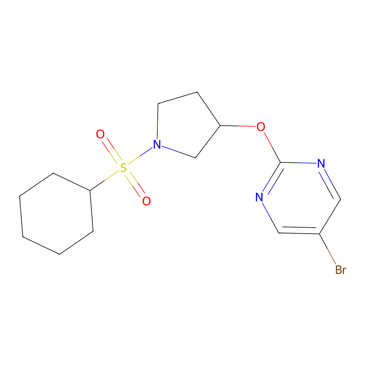 5-Bromo-2-{[1-(cyclohexanesulfonyl)pyrrolidin-3-yl]oxy}pyrimidine molecular structure, CAS 2097884-66-5