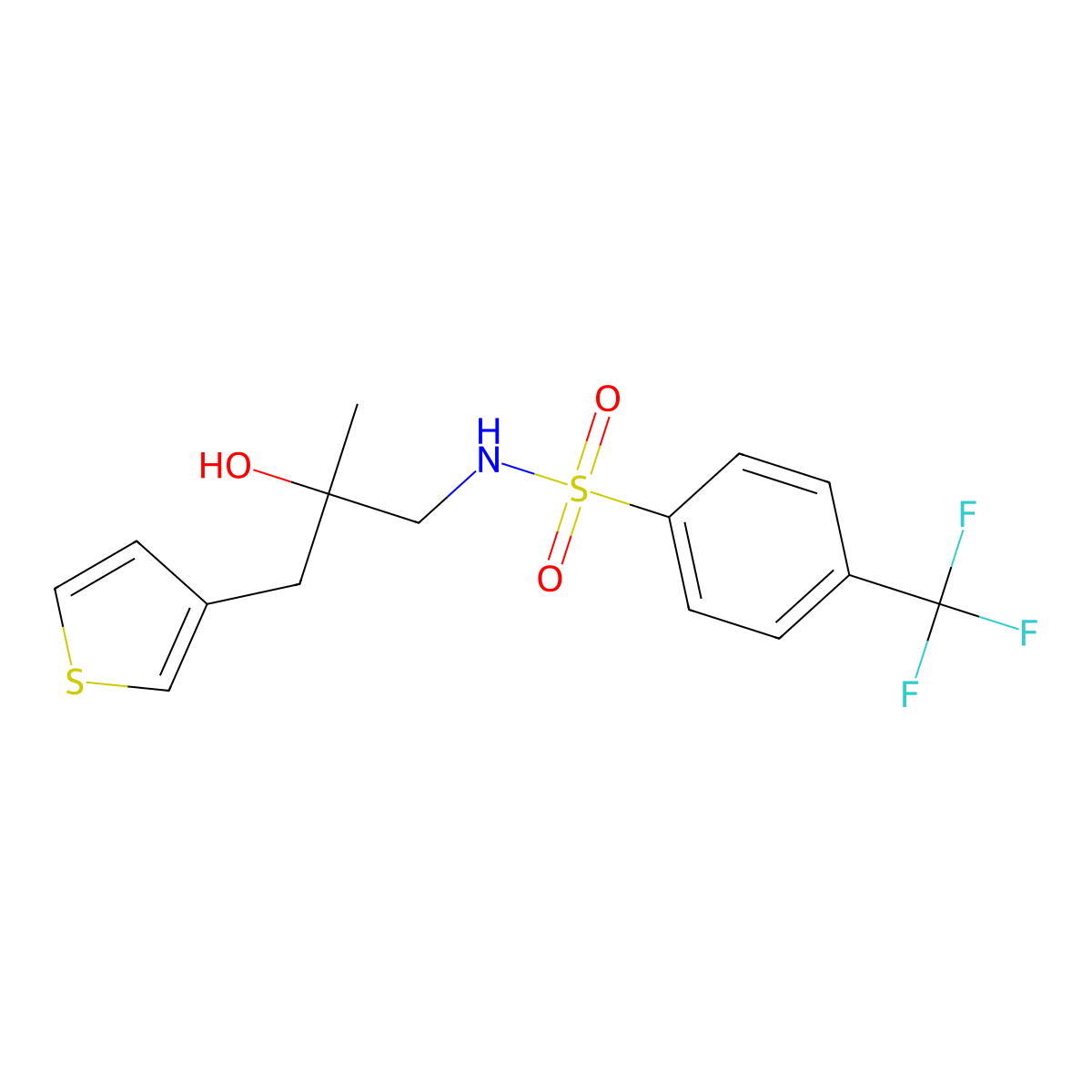 N-{2-hydroxy-2-[(thiophen-3-yl)methyl]propyl}-4-(trifluoromethyl)benzene-1-sulfonamide molecular structure, CAS 2097884-70-1