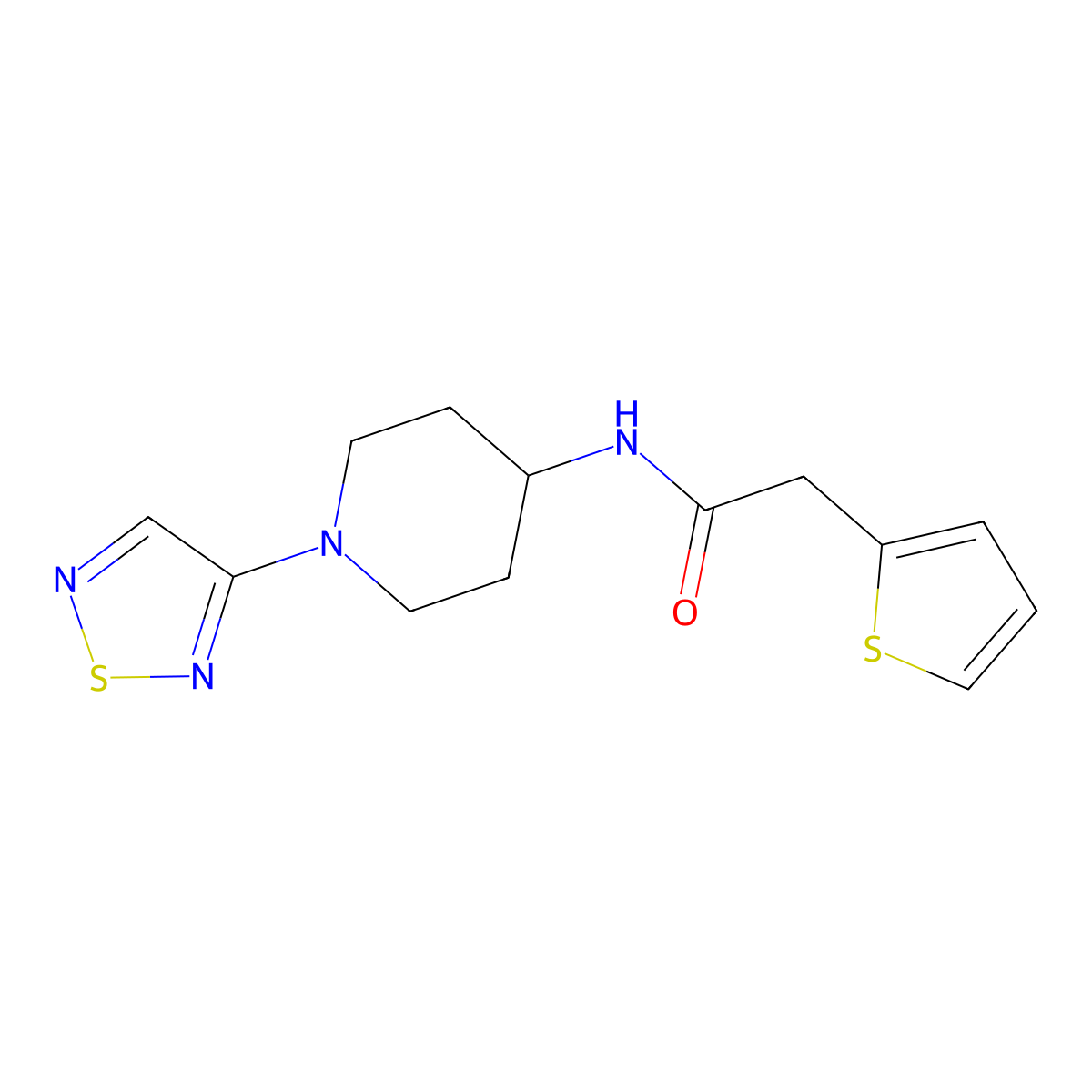 N-[1-(1,2,5-thiadiazol-3-yl)piperidin-4-yl]-2-(thiophen-2-yl)acetamide molecular structure, CAS 2097887-92-6