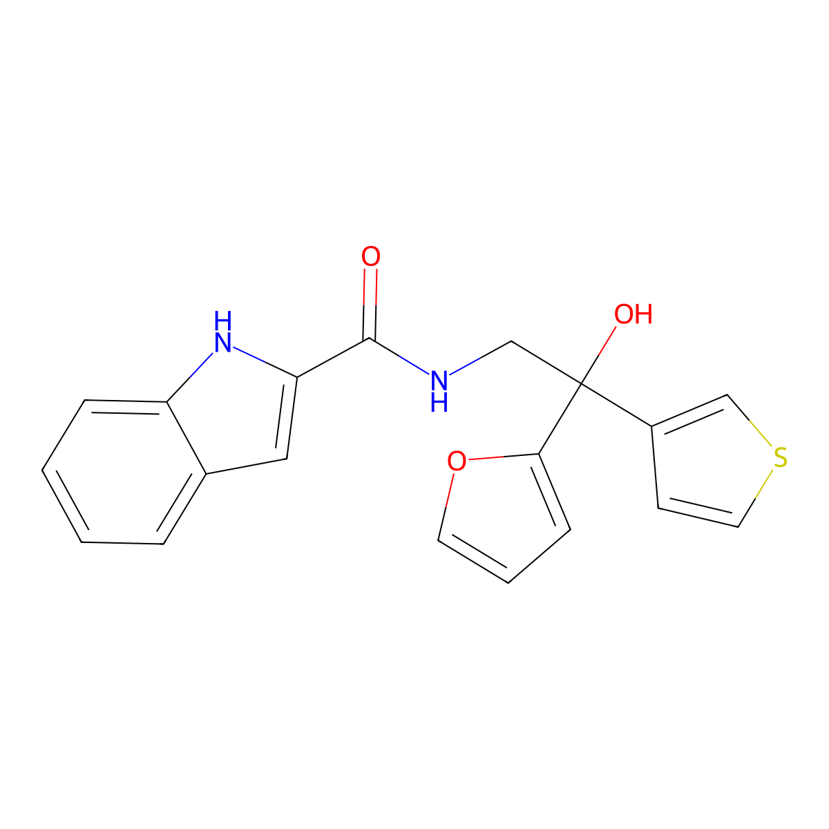N-[2-(furan-2-yl)-2-hydroxy-2-(thiophen-3-yl)ethyl]-1H-indole-2-carboxamide molecular structure, CAS 2097887-98-2
