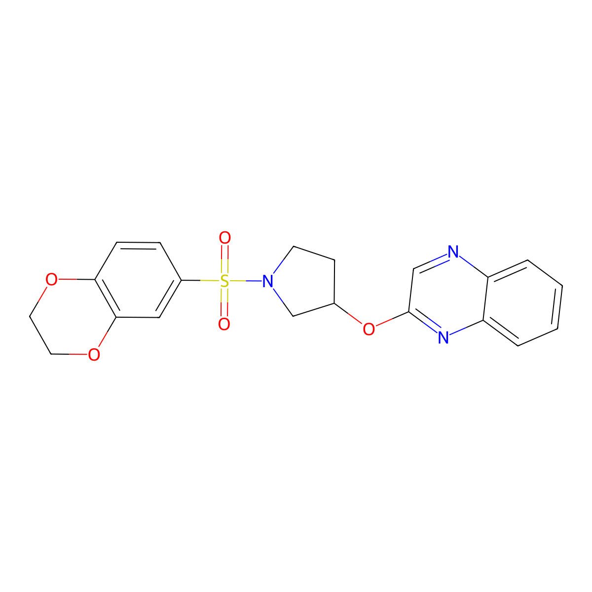 2-{[1-(2,3-Dihydro-1,4-benzodioxine-6-sulfonyl)pyrrolidin-3-yl]oxy}quinoxaline molecular structure, CAS 2097888-05-4