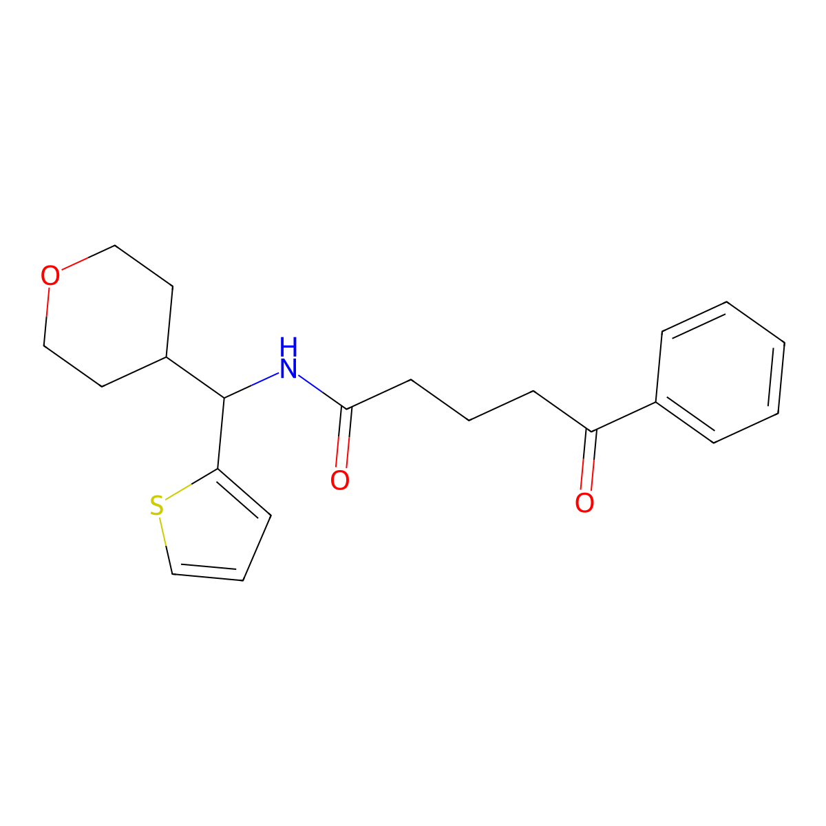 N-[(oxan-4-yl)(thiophen-2-yl)methyl]-5-oxo-5-phenylpentanamide molecular structure, CAS 2097888-07-6