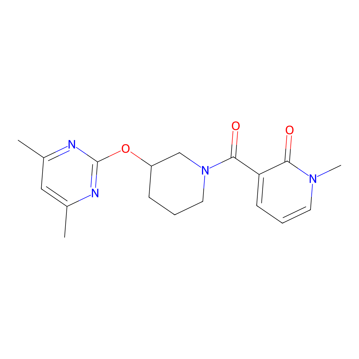 3-(3-((4,6-dimethylpyrimidin-2-yl)oxy)piperidine-1-carbonyl)-1-methylpyridin-2(1H)-one molecular structure, CAS 2097888-14-5