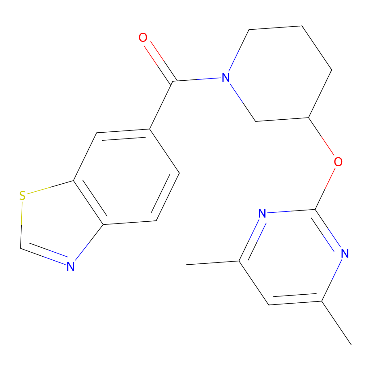 Benzo[d]thiazol-6-yl(3-((4,6-dimethylpyrimidin-2-yl)oxy)piperidin-1-yl)methanone molecular structure, CAS 2097888-22-5