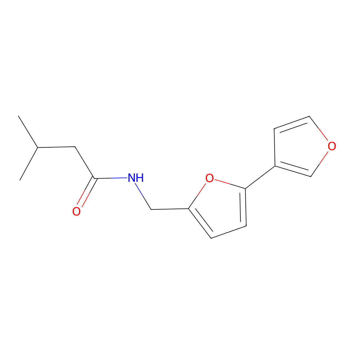 N-({[2,3'-bifuran]-5-yl}methyl)-3-methylbutanamide molecular structure, CAS 2097888-23-6