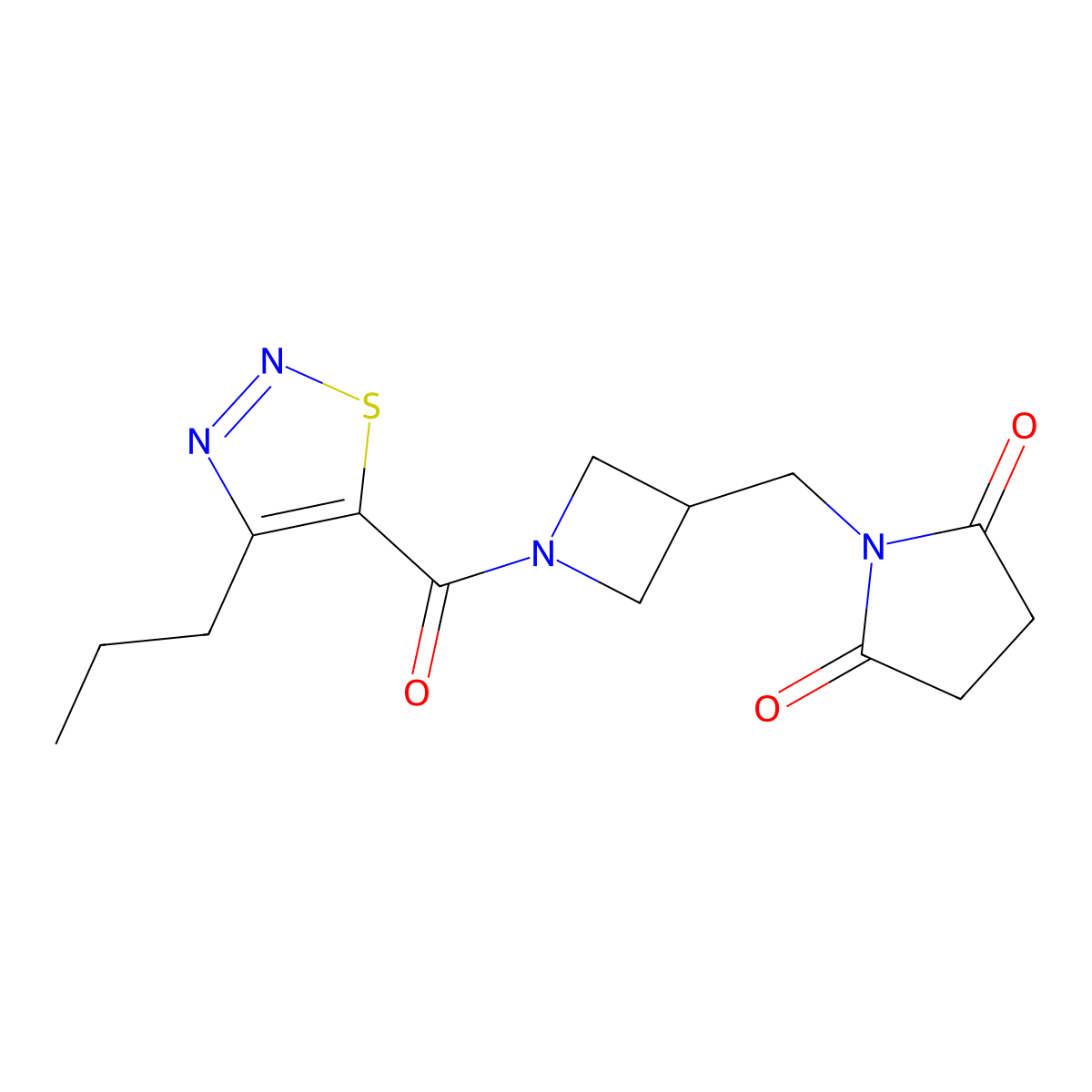 1-{[1-(4-Propyl-1,2,3-thiadiazole-5-carbonyl)azetidin-3-yl]methyl}pyrrolidine-2,5-dione molecular structure, CAS 2097888-24-7
