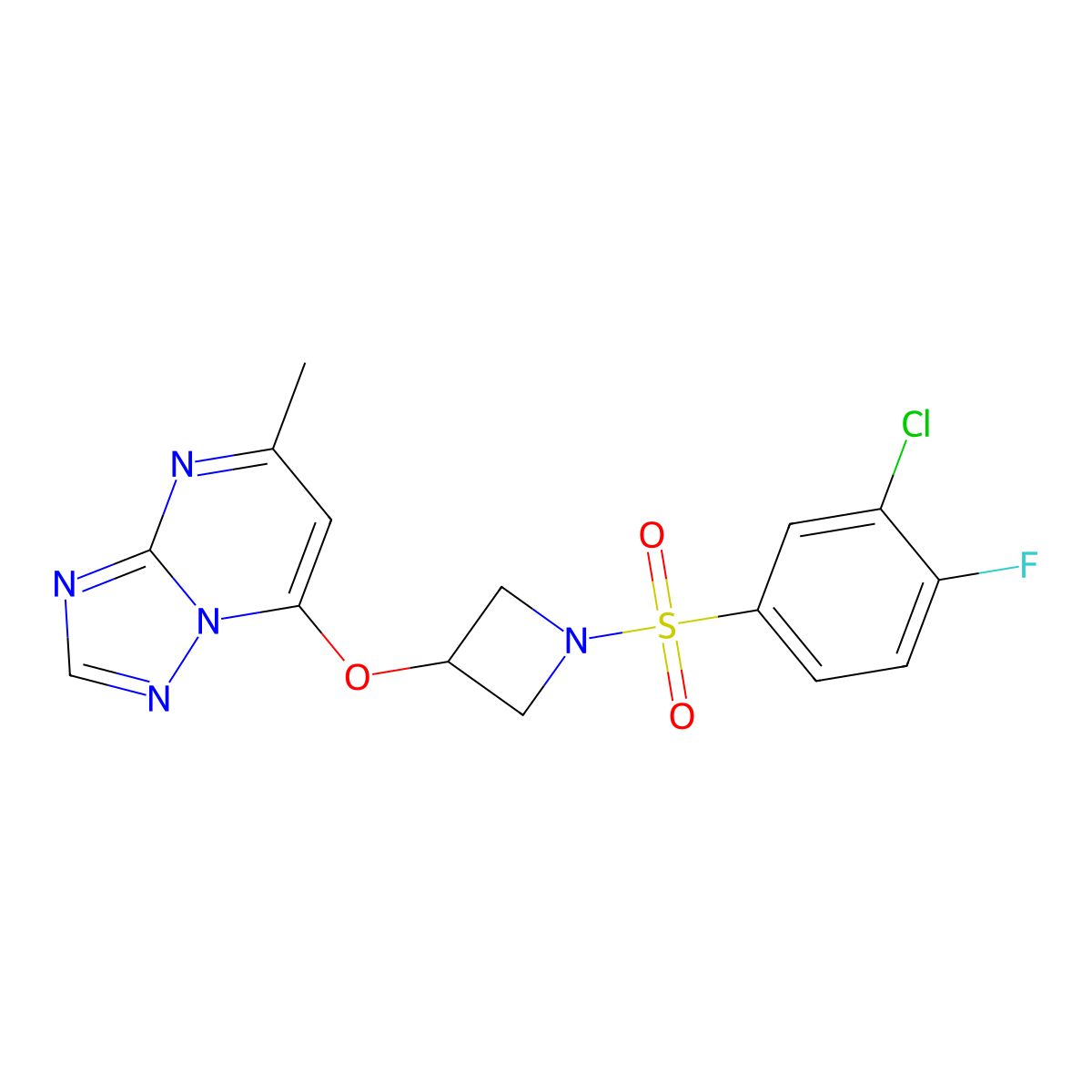 1-(3-Chloro-4-fluorobenzenesulfonyl)-3-({5-methyl-[1,2,4]triazolo[1,5-a]pyrimidin-7-yl}oxy)azetidine molecular structure, CAS 2097888-25-8