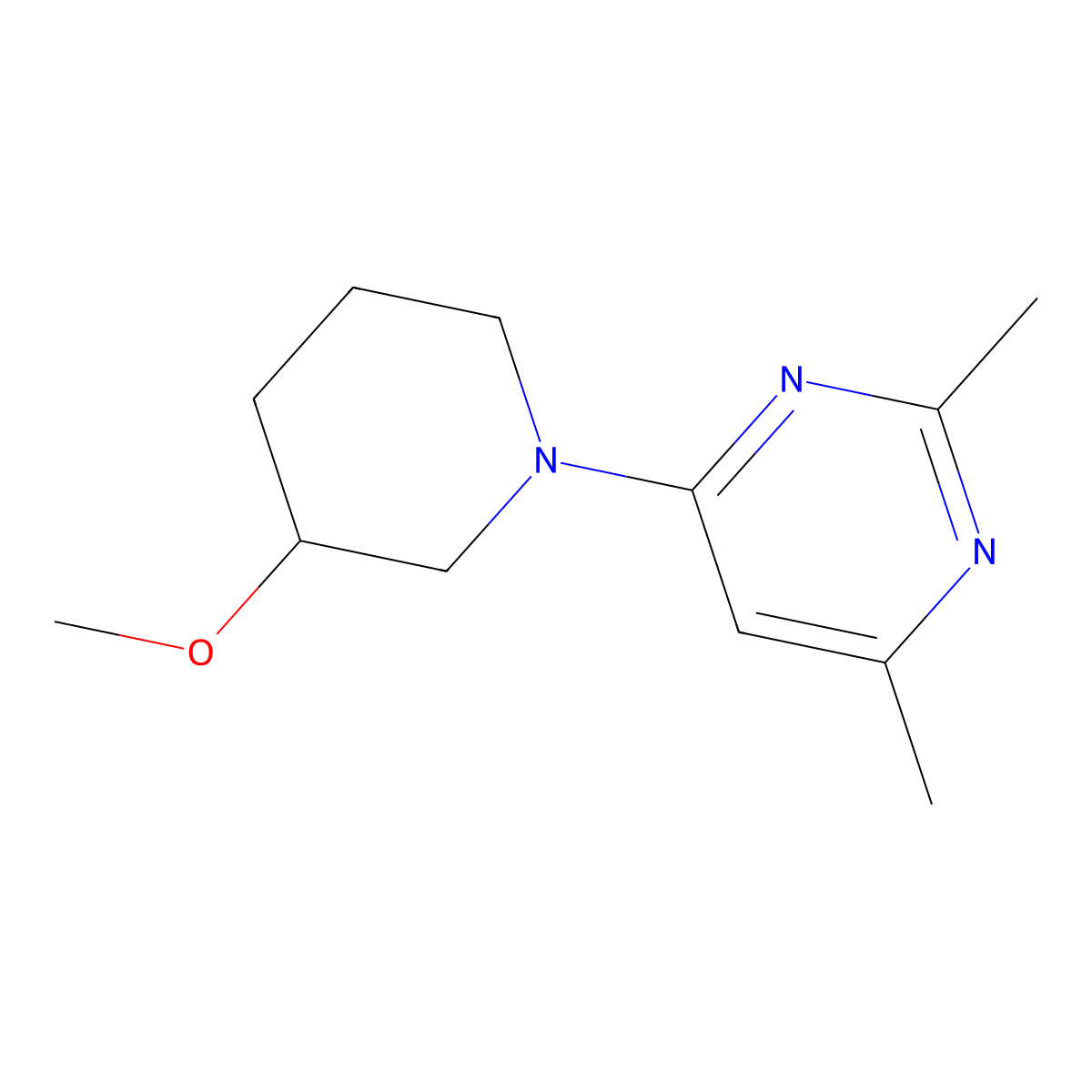 4-(3-Methoxypiperidin-1-yl)-2,6-dimethylpyrimidine molecular structure, CAS 2097888-26-9
