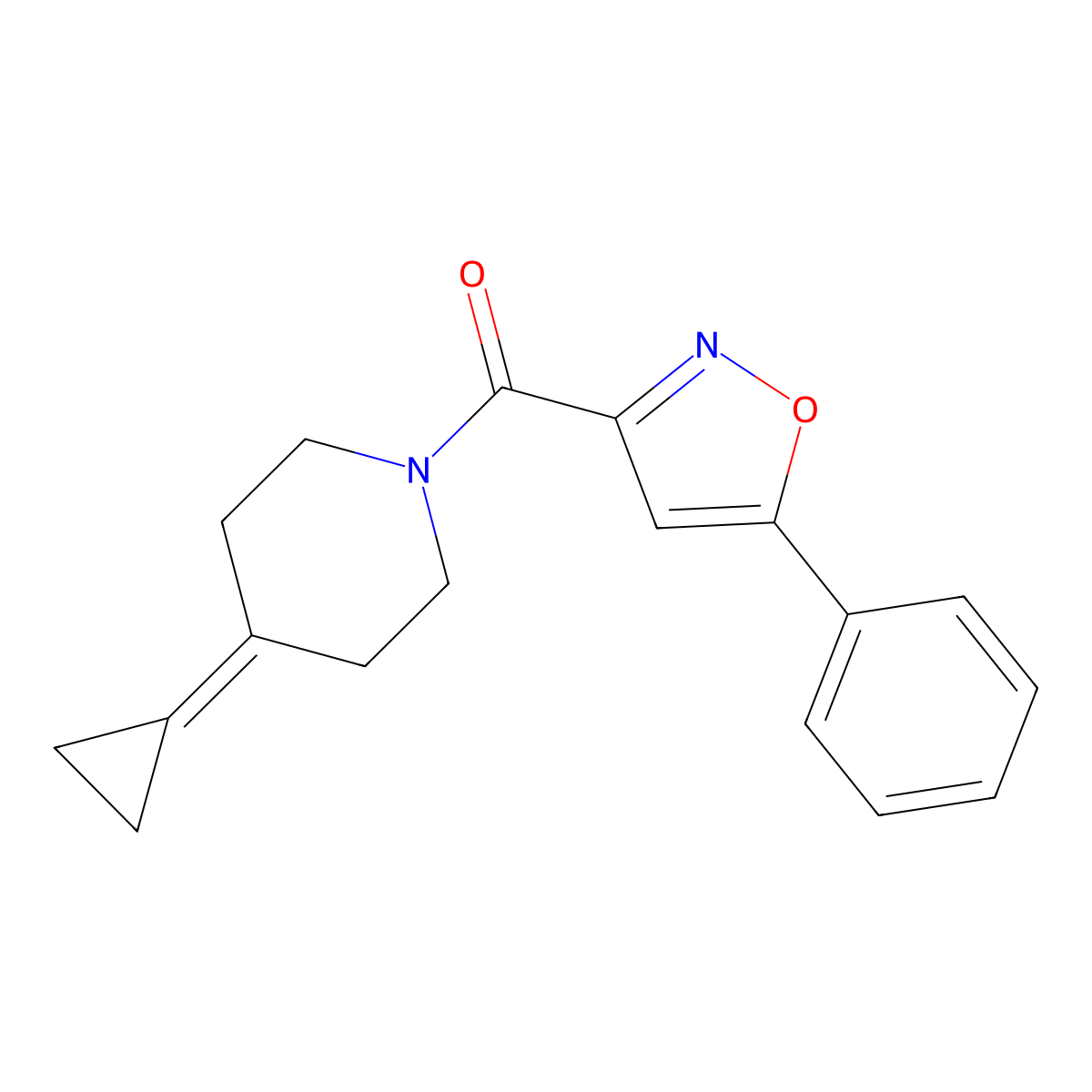 4-Cyclopropylidene-1-(5-phenyl-1,2-oxazole-3-carbonyl)piperidine molecular structure, CAS 2097888-31-6