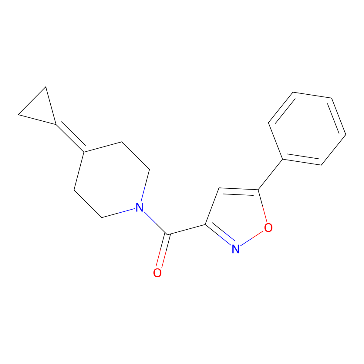 4-Cyclopropylidene-1-(5-phenyl-1,2-oxazole-3-carbonyl)piperidine molecular structure, CAS 2097888-31-6