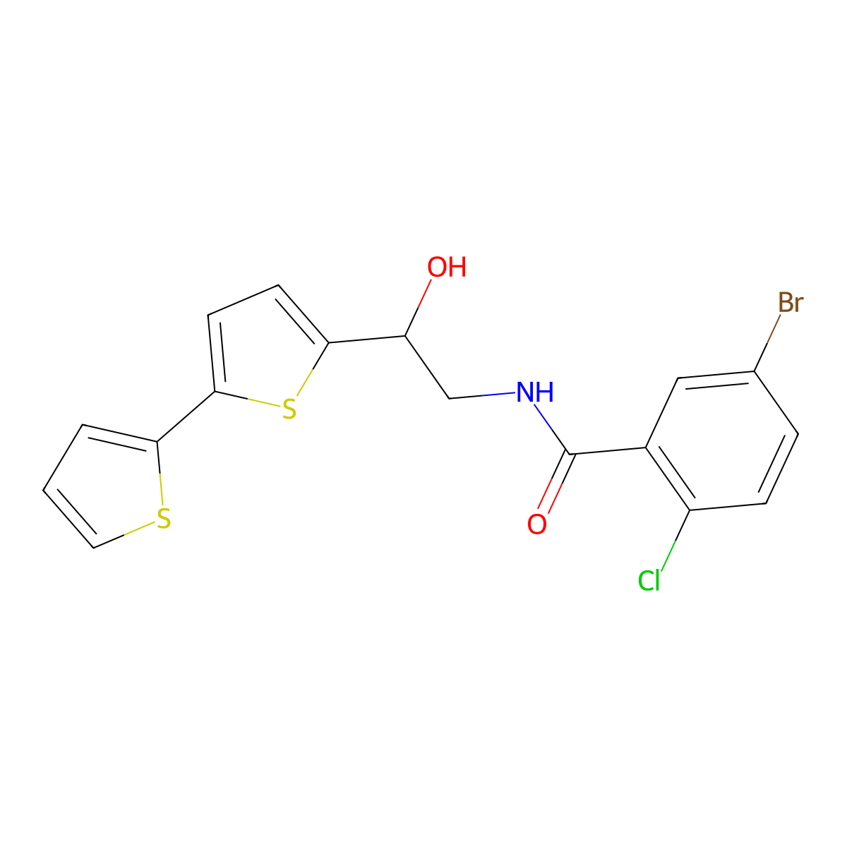 N-(2-{[2,2'-bithiophene]-5-yl}-2-hydroxyethyl)-5-bromo-2-chlorobenzamide molecular structure, CAS 2097888-33-8