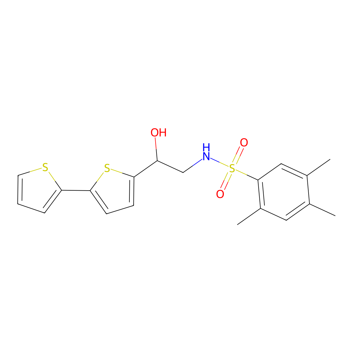 2-{[2,2'-bithiophene]-5-yl}-2-hydroxy-S-(2,4,5-trimethylphenyl)ethane-1-sulfonamido molecular structure, CAS 2097888-36-1