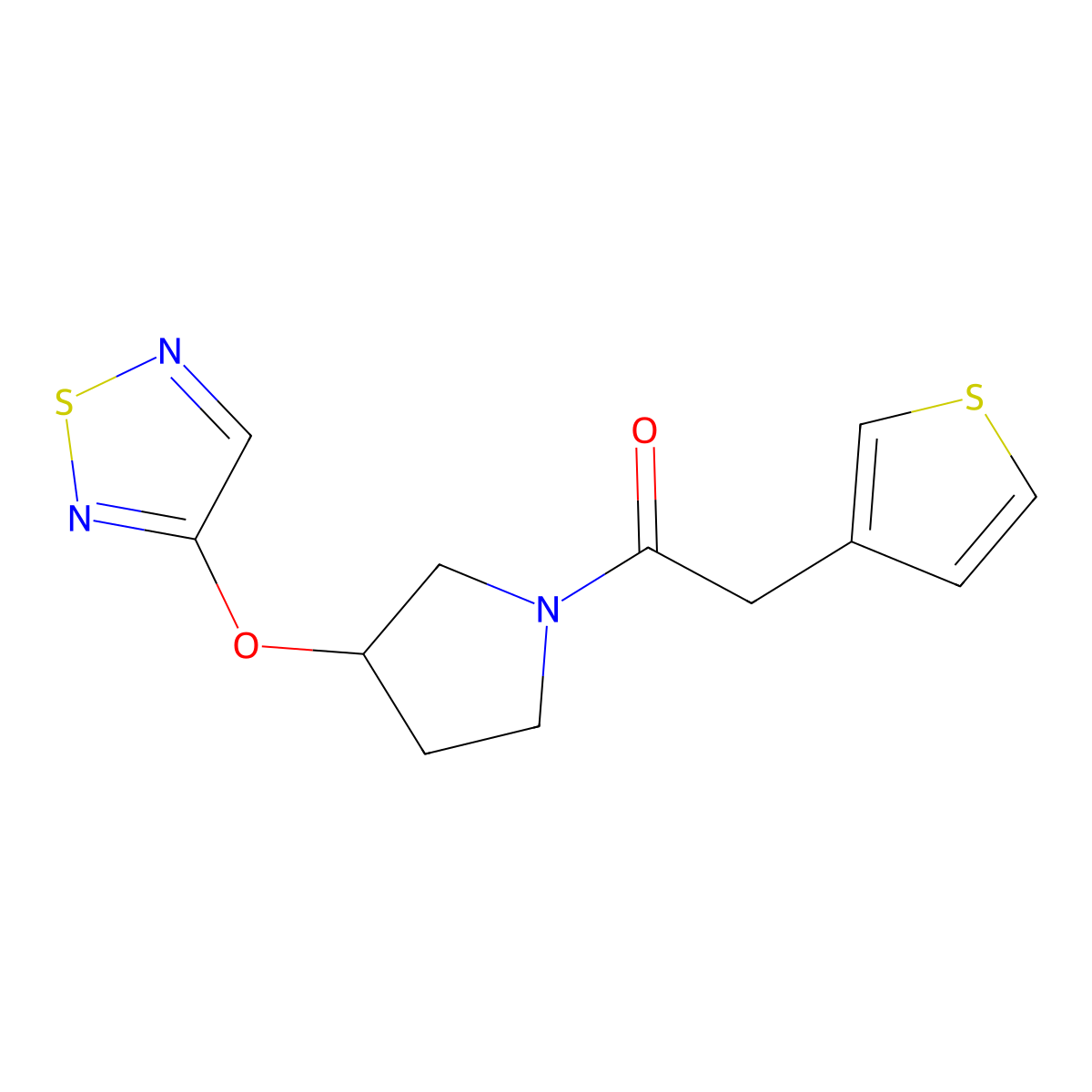 1-[3-(1,2,5-Thiadiazol-3-yloxy)pyrrolidin-1-yl]-2-(thiophen-3-yl)ethan-1-one molecular structure, CAS 2097888-44-1