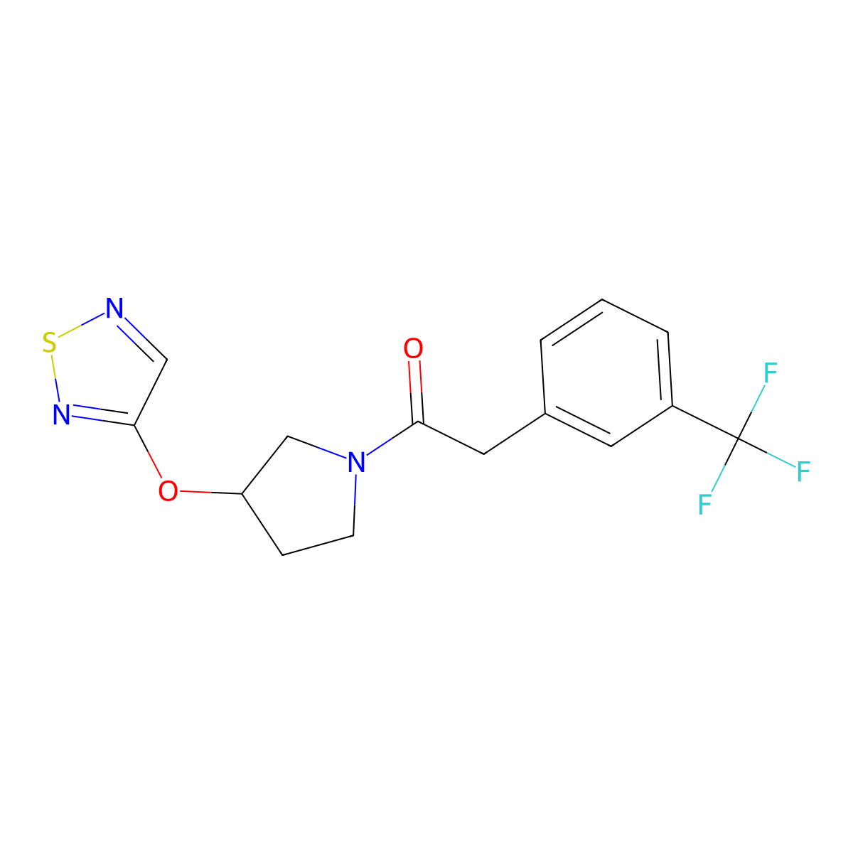 1-[3-(1,2,5-Thiadiazol-3-yloxy)pyrrolidin-1-yl]-2-[3-(trifluoromethyl)phenyl]ethan-1-one molecular structure, CAS 2097888-48-5