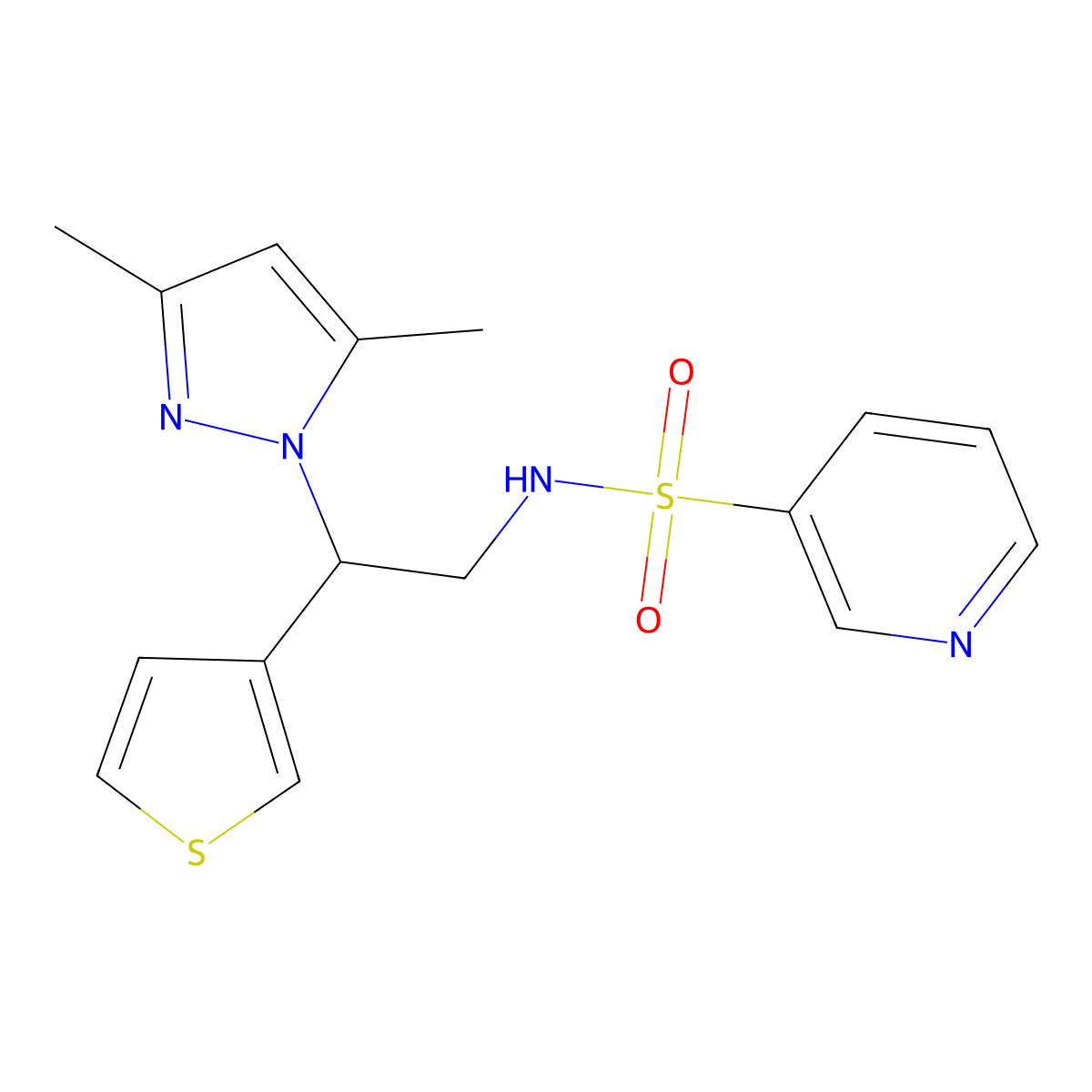 N-[2-(3,5-dimethyl-1H-pyrazol-1-yl)-2-(thiophen-3-yl)ethyl]pyridine-3-sulfonamide molecular structure, CAS 2097888-50-9