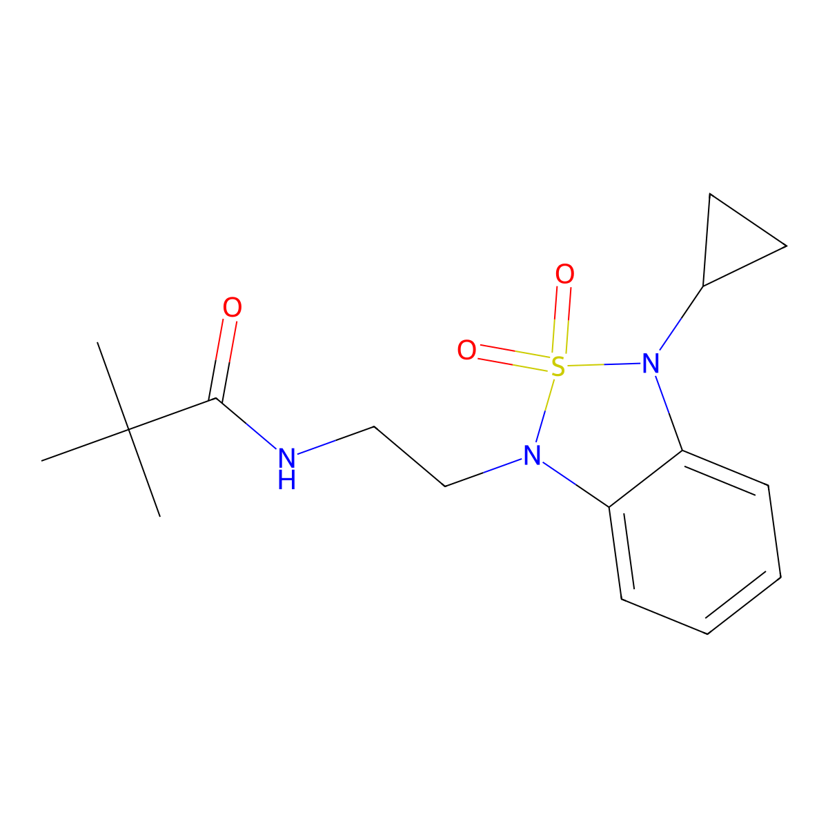 N-[2-(3-cyclopropyl-2,2-dioxo-1,3-dihydro-2lambda6,1,3-benzothiadiazol-1-yl)ethyl]-2,2-dimethylpropanamide molecular structure, CAS 2097888-51-0