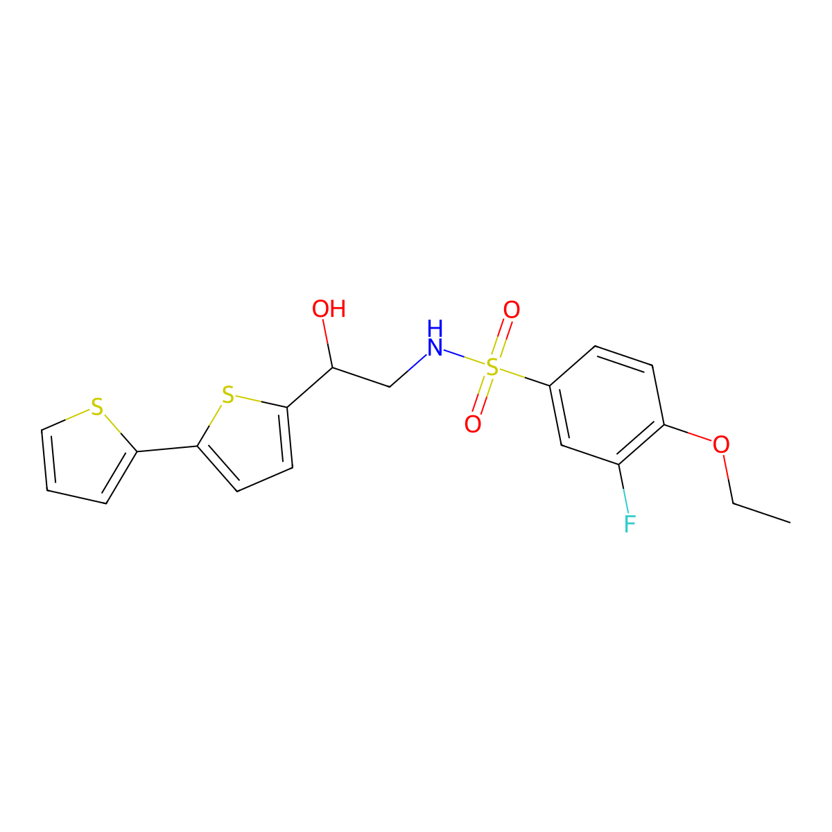 2-{[2,2'-bithiophene]-5-yl}-S-(4-ethoxy-3-fluorophenyl)-2-hydroxyethane-1-sulfonamido molecular structure, CAS 2097888-52-1