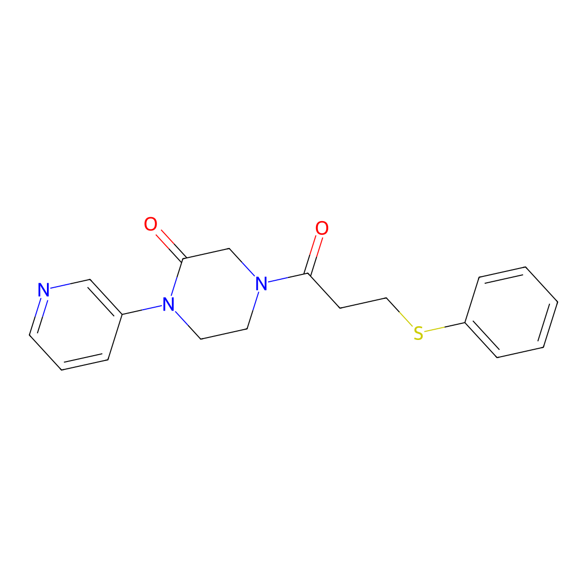 4-[3-(Phenylsulfanyl)propanoyl]-1-(pyridin-3-yl)piperazin-2-one molecular structure, CAS 2097888-62-3