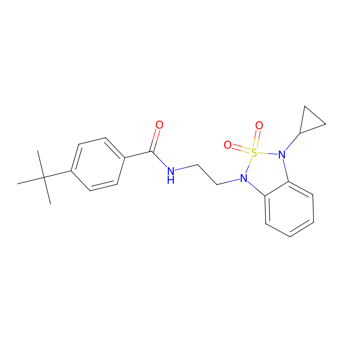 4-tert-butyl-N-[2-(3-cyclopropyl-2,2-dioxo-1,3-dihydro-2lambda6,1,3-benzothiadiazol-1-yl)ethyl]benzamide molecular structure, CAS 2097888-64-5