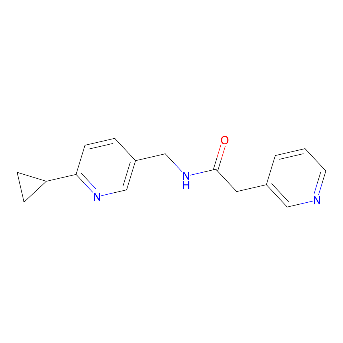 N-[(6-cyclopropylpyridin-3-yl)methyl]-2-(pyridin-3-yl)acetamide molecular structure, CAS 2097888-66-7