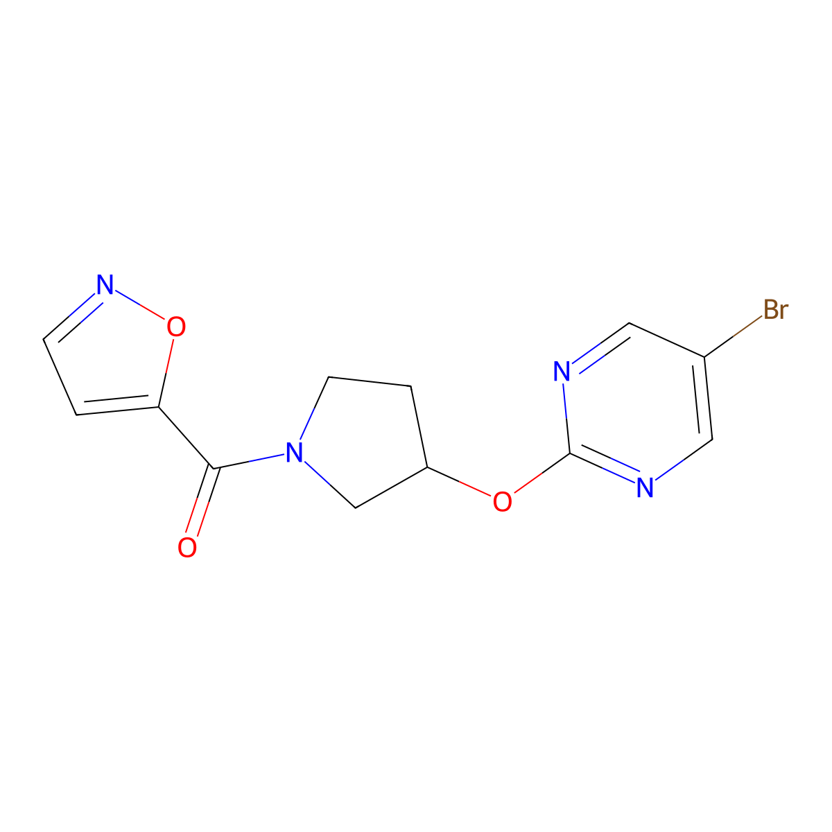 5-Bromo-2-{[1-(1,2-oxazole-5-carbonyl)pyrrolidin-3-yl]oxy}pyrimidine molecular structure, CAS 2097888-67-8