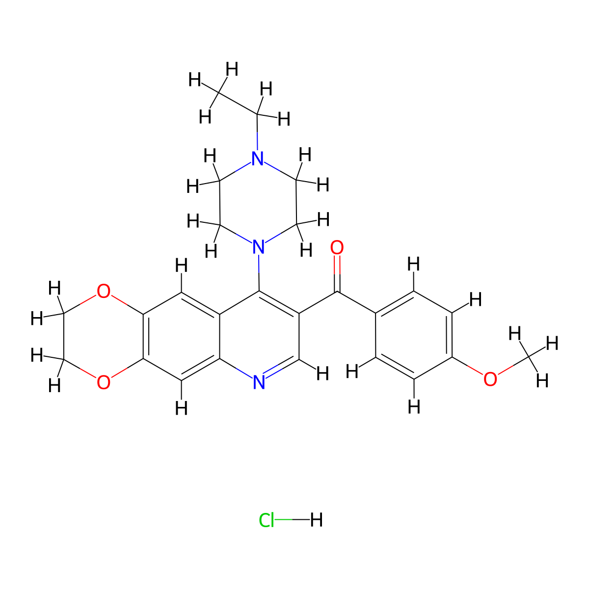 1-ethyl-4-[8-(4-methoxybenzoyl)-2H,3H-[1,4]dioxino[2,3-g]quinolin-9-yl]piperazine hydrochloride molecular structure, CAS 2097888-68-9