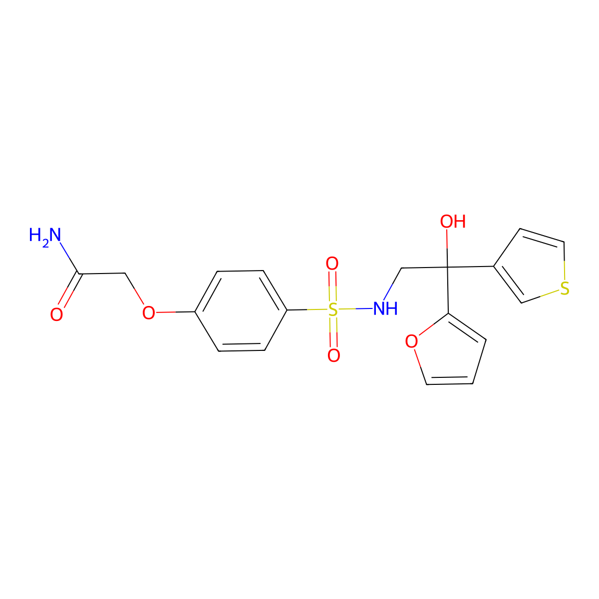 2-(4-{[2-(Furan-2-yl)-2-hydroxy-2-(thiophen-3-yl)ethyl]sulfamoyl}phenoxy)acetamide molecular structure, CAS 2097888-69-0