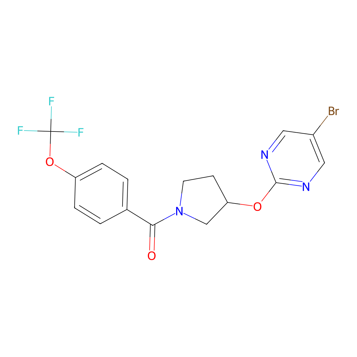 5-Bromo-2-({1-[4-(trifluoromethoxy)benzoyl]pyrrolidin-3-yl}oxy)pyrimidine molecular structure, CAS 2097888-77-0