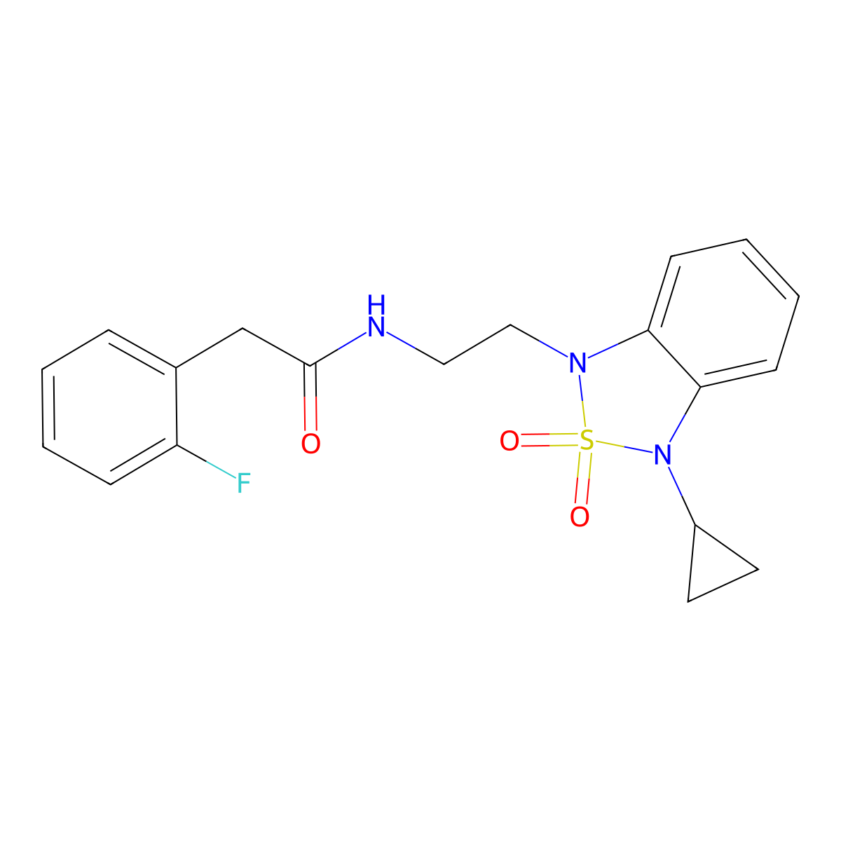 N-[2-(3-cyclopropyl-2,2-dioxo-1,3-dihydro-2lambda6,1,3-benzothiadiazol-1-yl)ethyl]-2-(2-fluorophenyl)acetamide molecular structure, CAS 2097888-78-1