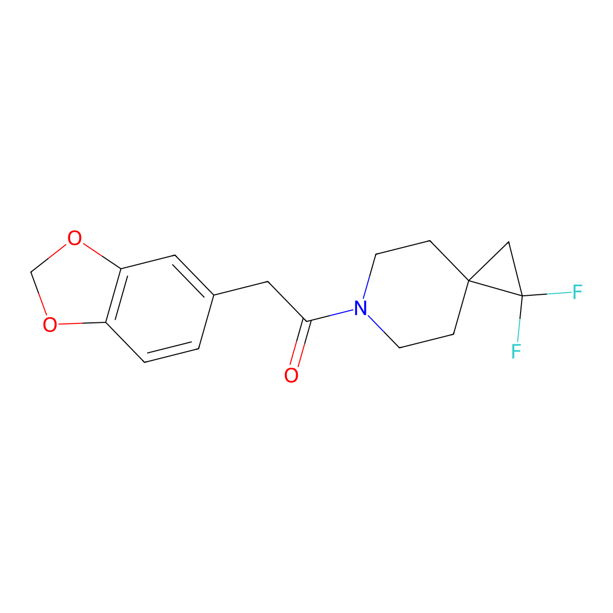 2-(2H-1,3-benzodioxol-5-yl)-1-{1,1-difluoro-6-azaspiro[2.5]octan-6-yl}ethan-1-one molecular structure, CAS 2097888-85-0