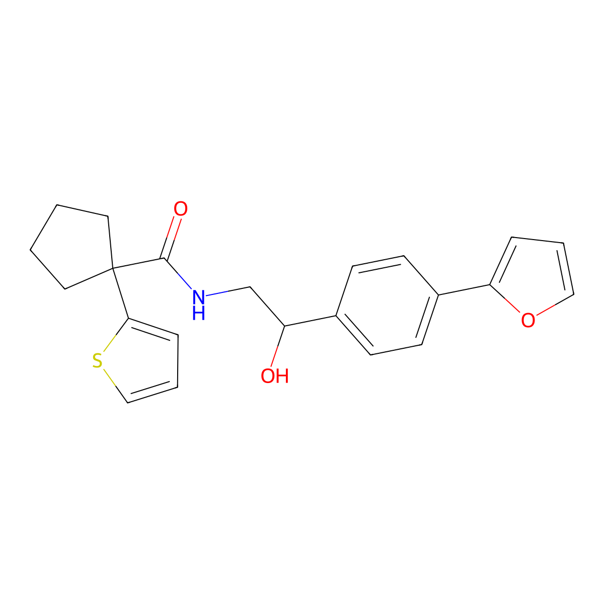 N-{2-[4-(furan-2-yl)phenyl]-2-hydroxyethyl}-1-(thiophen-2-yl)cyclopentane-1-carboxamide molecular structure, CAS 2097888-92-9