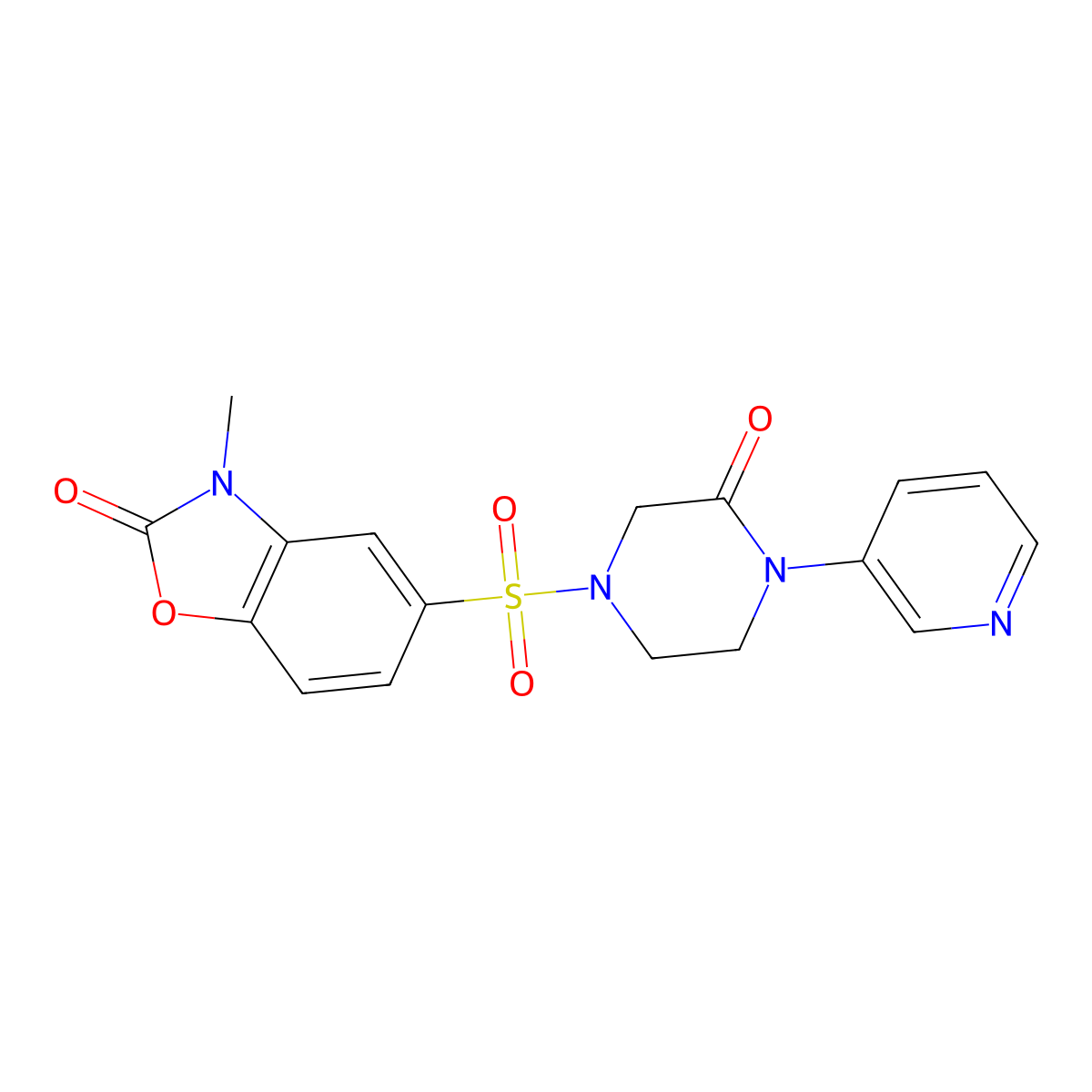 3-Methyl-5-{[3-oxo-4-(pyridin-3-yl)piperazin-1-yl]sulfonyl}-2,3-dihydro-1,3-benzoxazol-2-one molecular structure, CAS 2097888-95-2