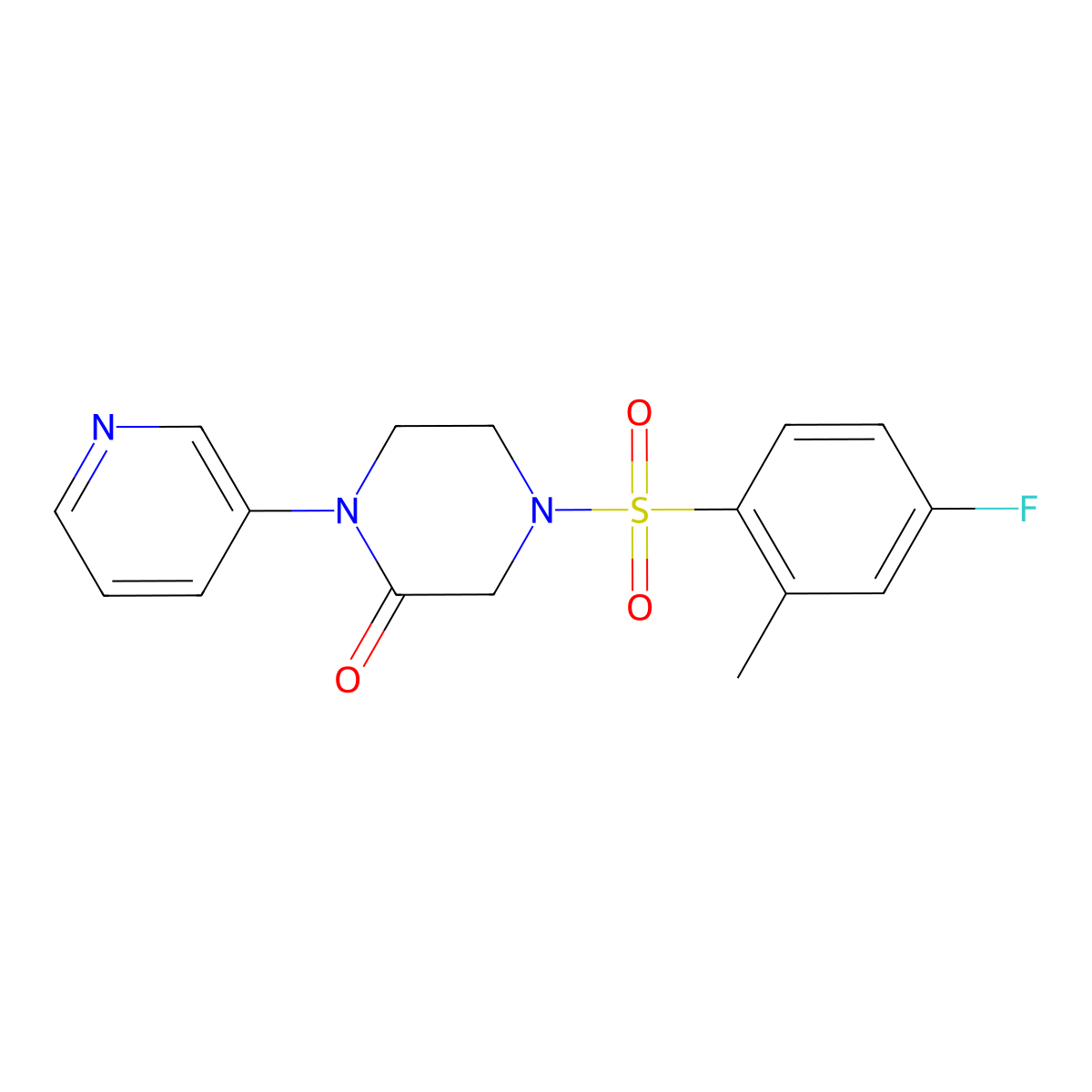 4-(4-Fluoro-2-methylbenzenesulfonyl)-1-(pyridin-3-yl)piperazin-2-one molecular structure, CAS 2097889-03-5