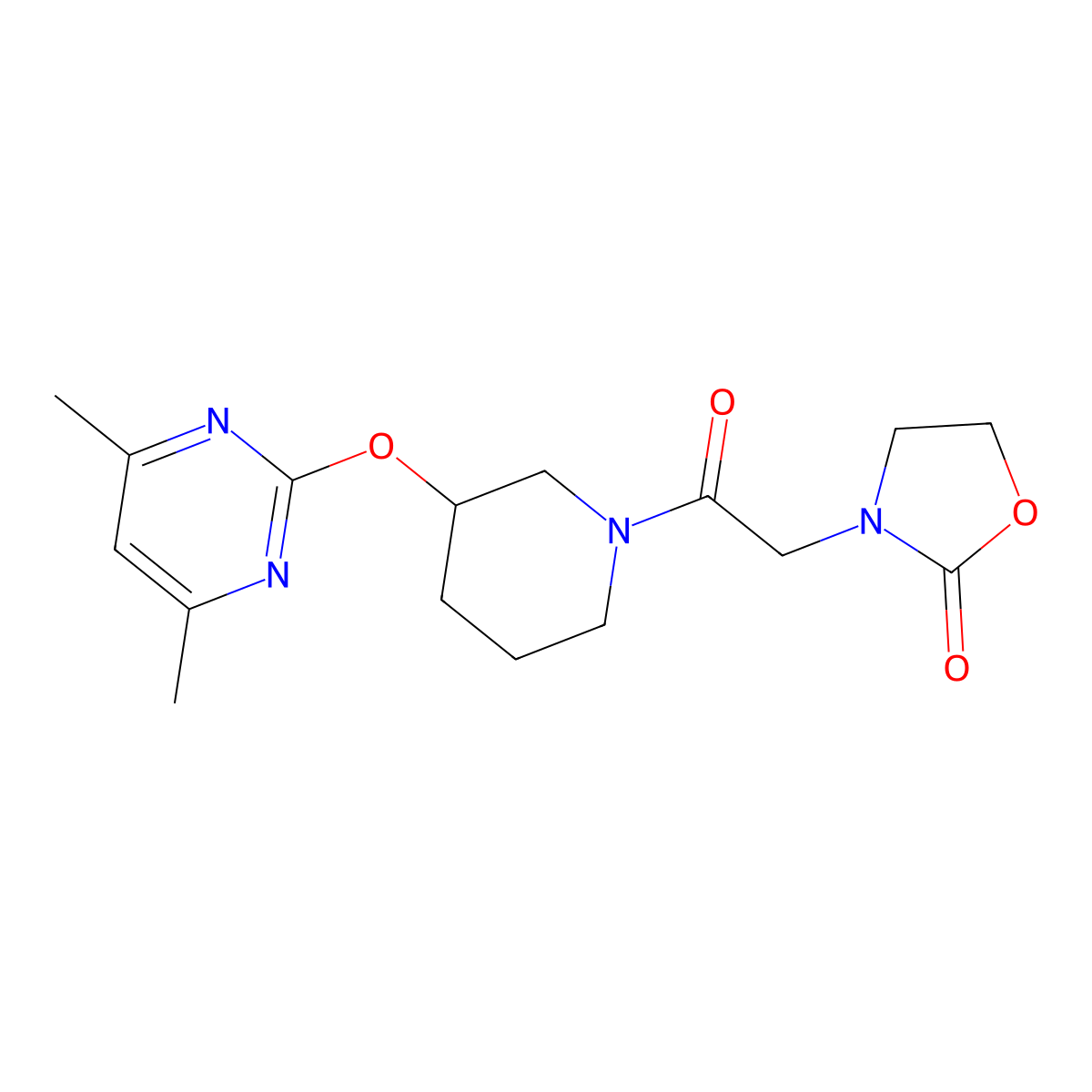 3-(2-(3-((4,6-Dimethylpyrimidin-2-yl)oxy)piperidin-1-yl)-2-oxoethyl)oxazolidin-2-one molecular structure, CAS 2097889-04-6