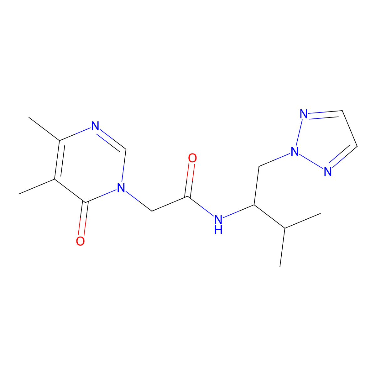 2-(4,5-dimethyl-6-oxopyrimidin-1(6H)-yl)-N-(3-methyl-1-(2H-1,2,3-triazol-2-yl)butan-2-yl)acetamide molecular structure, CAS 2097889-07-9