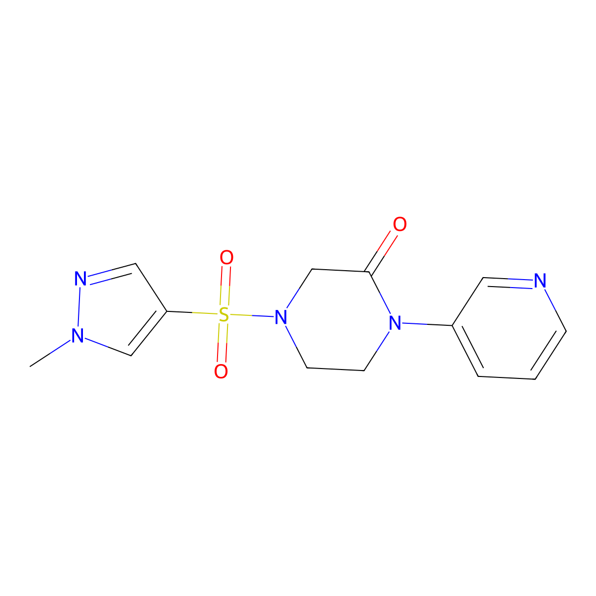 4-[(1-methyl-1H-pyrazol-4-yl)sulfonyl]-1-(pyridin-3-yl)piperazin-2-one molecular structure, CAS 2097889-11-5