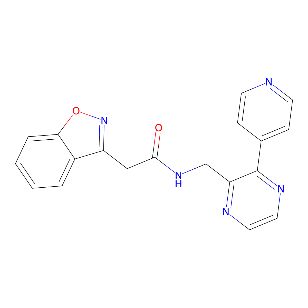 2-(1,2-benzoxazol-3-yl)-N-{[3-(pyridin-4-yl)pyrazin-2-yl]methyl}acetamide molecular structure, CAS 2097889-17-1