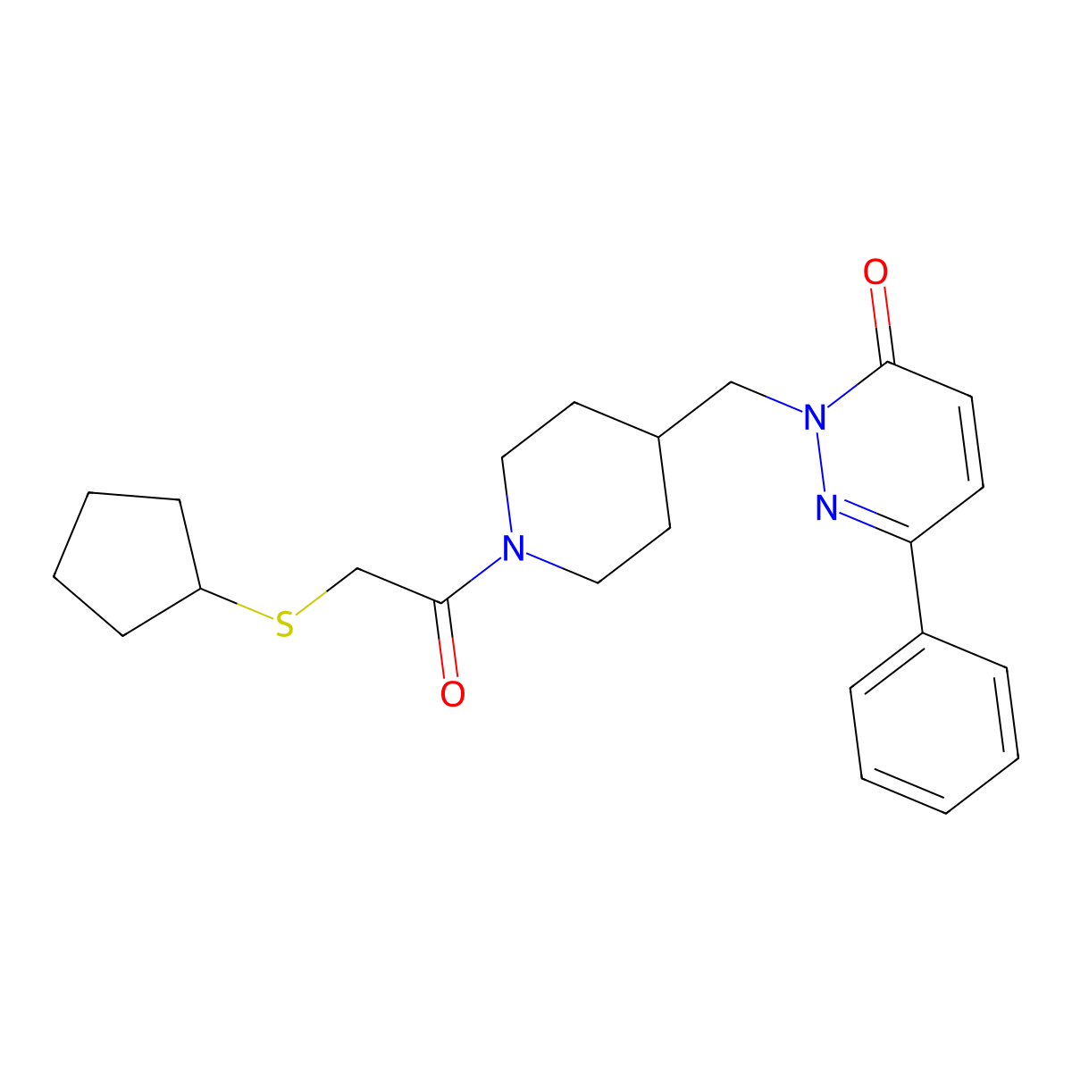 2-({1-[2-(Cyclopentylsulfanyl)acetyl]piperidin-4-yl}methyl)-6-phenyl-2,3-dihydropyridazin-3-one molecular structure, CAS 2097889-23-9