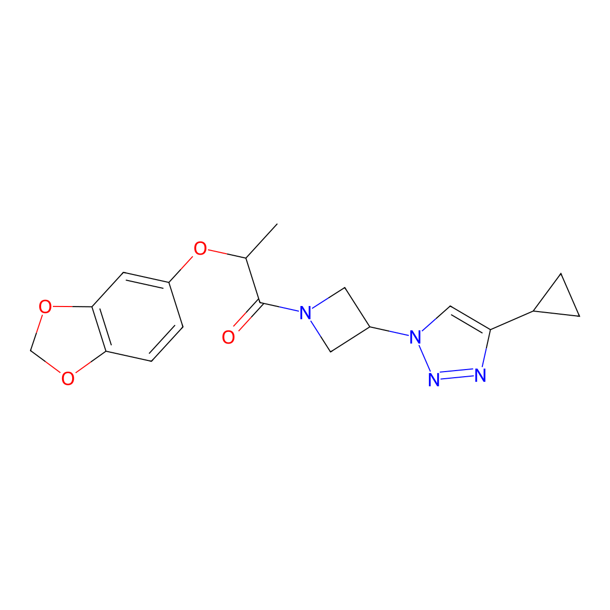 2-(benzo[d][1,3]dioxol-5-yloxy)-1-(3-(4-cyclopropyl-1H-1,2,3-triazol-1-yl)azetidin-1-yl)propan-1-one molecular structure, CAS 2097889-32-0