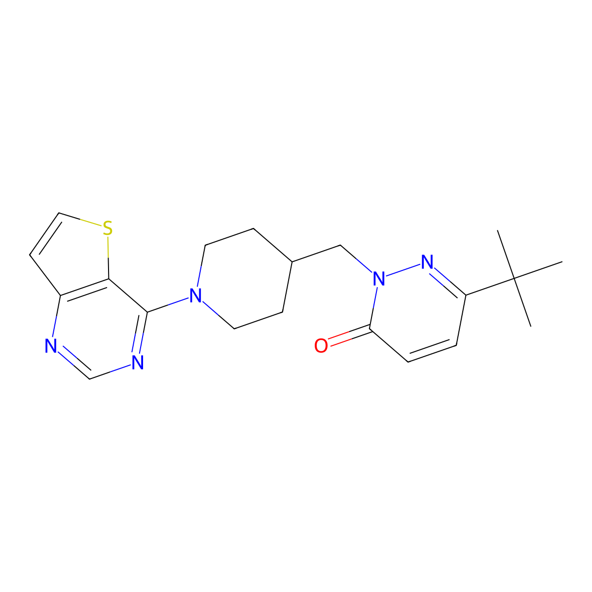 6-Tert-butyl-2-[(1-{thieno[3,2-d]pyrimidin-4-yl}piperidin-4-yl)methyl]-2,3-dihydropyridazin-3-one molecular structure, CAS 2097889-46-6