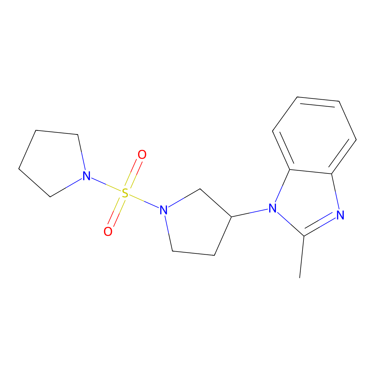 2-methyl-1-(1-(pyrrolidin-1-ylsulfonyl)pyrrolidin-3-yl)-1H-benzo[d]imidazole molecular structure, CAS 2097889-49-9