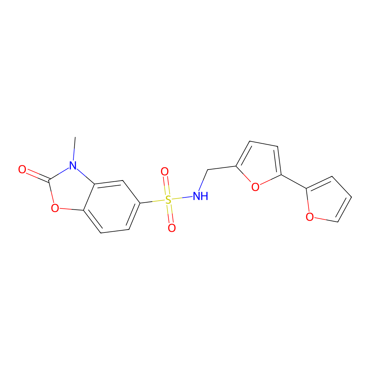 N-({[2,2'-bifuran]-5-yl}methyl)-3-methyl-2-oxo-2,3-dihydro-1,3-benzoxazole-5-sulfonamide molecular structure, CAS 2097889-51-3