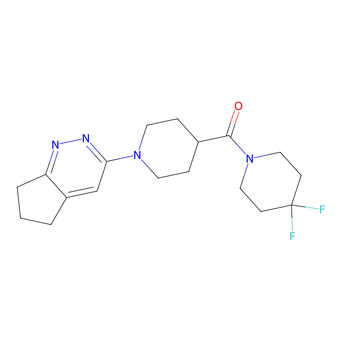 1-(1-{5H,6H,7H-cyclopenta[c]pyridazin-3-yl}piperidine-4-carbonyl)-4,4-difluoropiperidine molecular structure, CAS 2097889-52-4