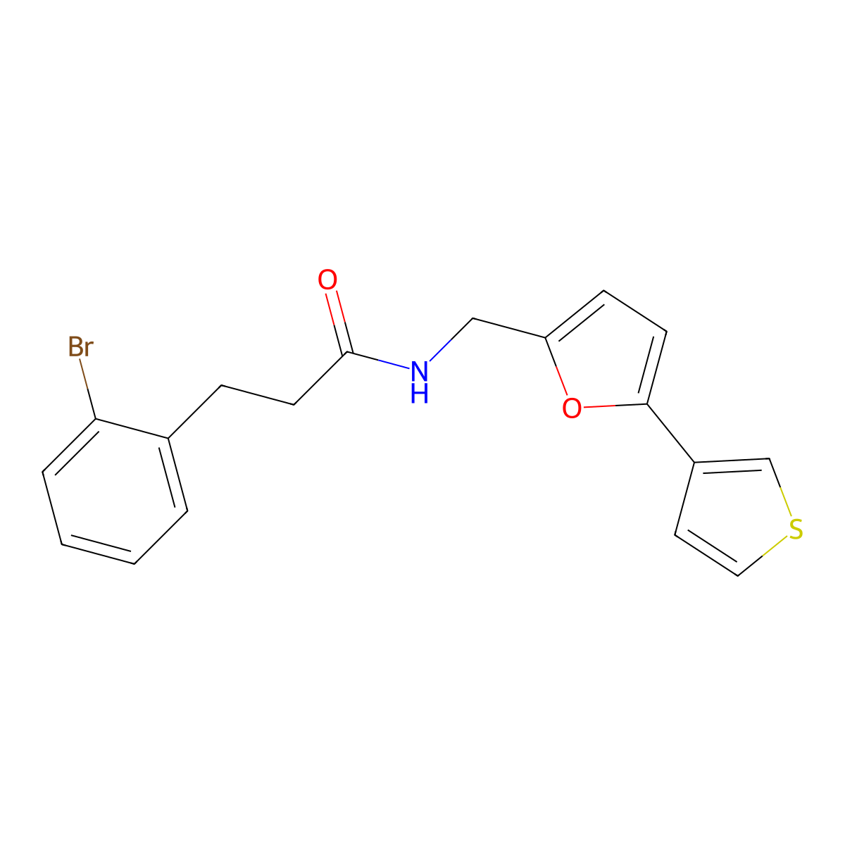 3-(2-bromophenyl)-N-{[5-(thiophen-3-yl)furan-2-yl]methyl}propanamide molecular structure, CAS 2097889-54-6
