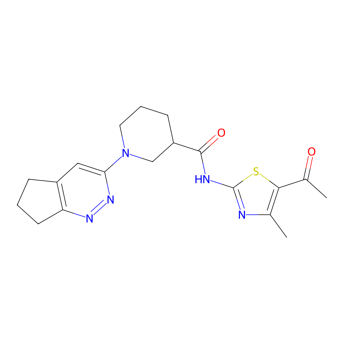 N-(5-acetyl-4-methyl-1,3-thiazol-2-yl)-1-{5H,6H,7H-cyclopenta[c]pyridazin-3-yl}piperidine-3-carboxamide molecular structure, CAS 2097889-58-0